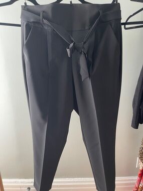 High-Rise Black Paperbag Tie Waist Trousers